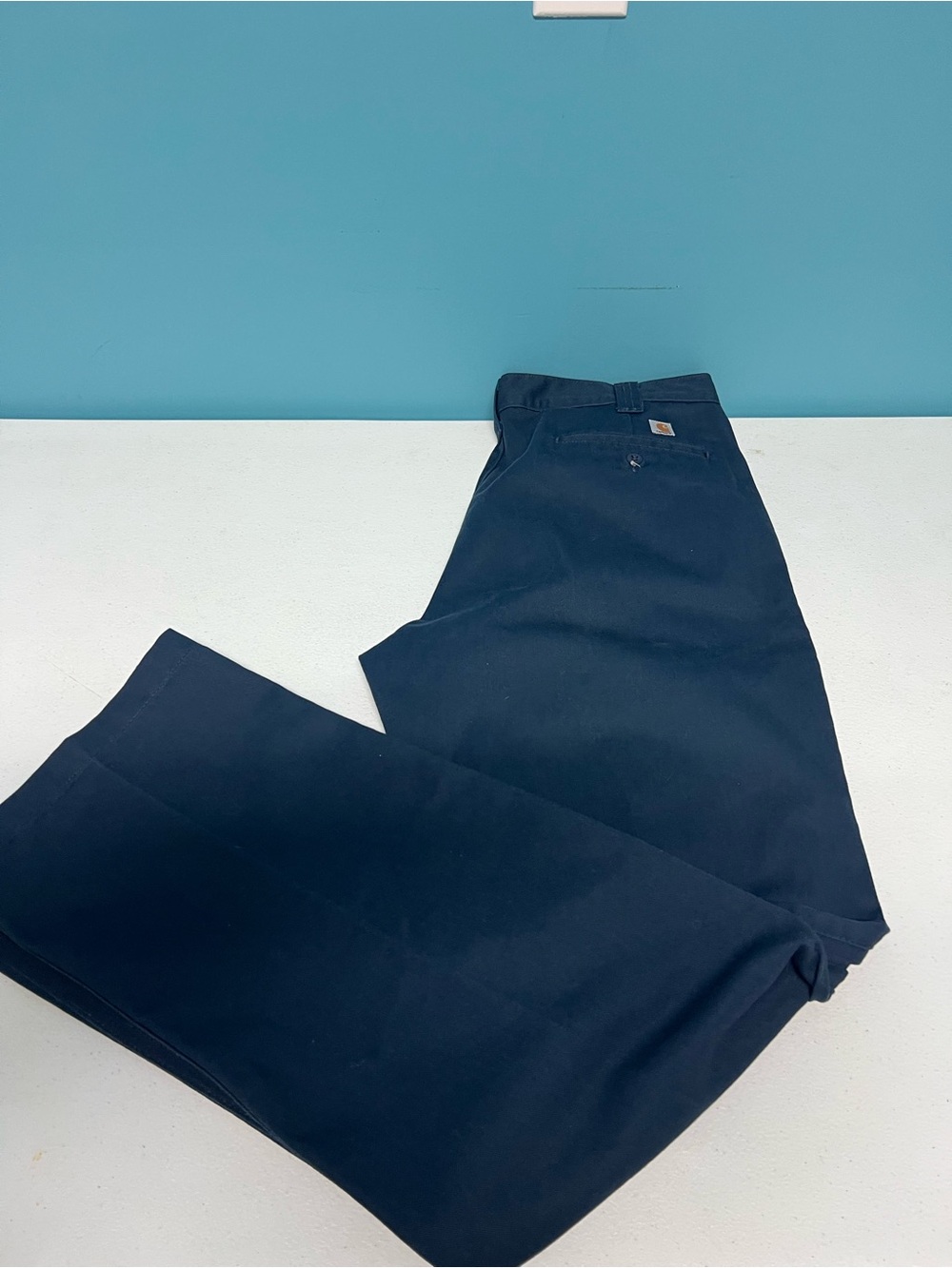 Carhartt Dark Navy Twill Pants with Orange Tag Detail size 36 x 34
